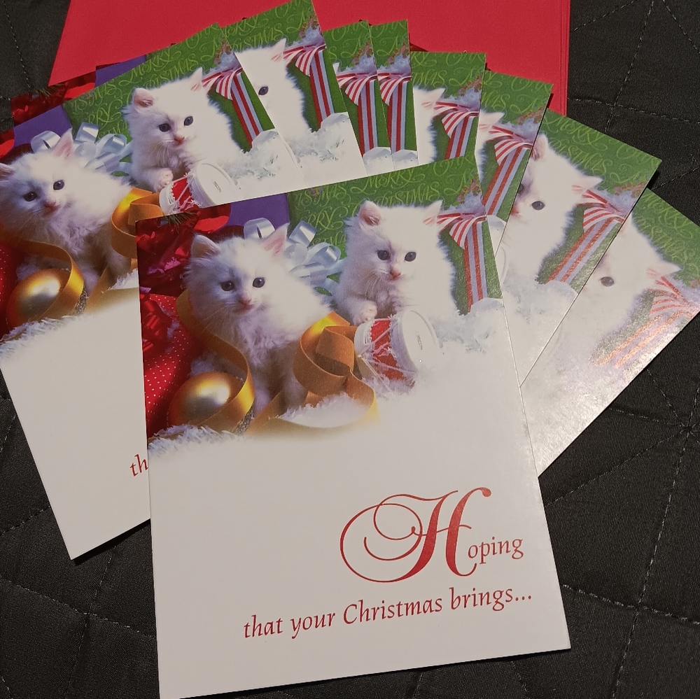 8 x Adorable Vintage Kitten Christmas Greeting Cards w/ Envelopes
